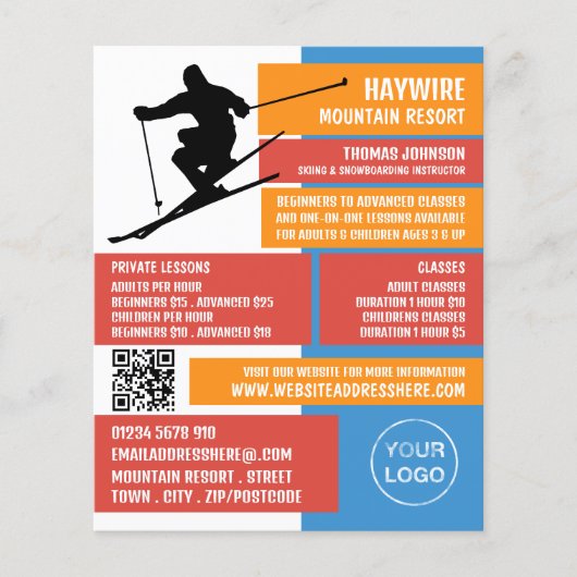 Silhouette der Skifahrer, Ski/Snowboarden Unterric Flyer (Vorne)
