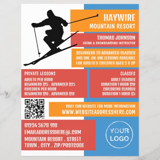 Silhouette der Skifahrer, Ski/Snowboarden Unterric Flyer (Vorne)