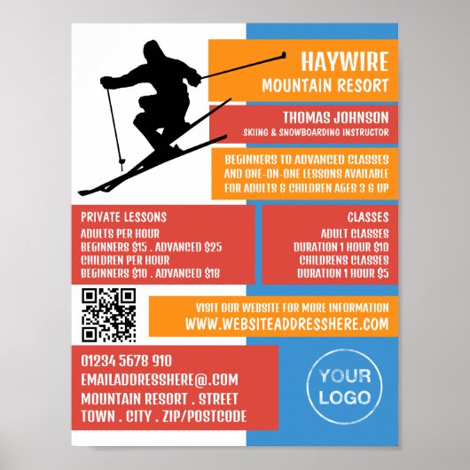 Silhouette der Skifahrer, Ski/Snowboarden Unterric Poster (Vorne)