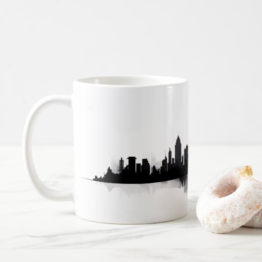 Silhouette der Stadt auf malerische Art Kaffeetasse (Mit Donut)