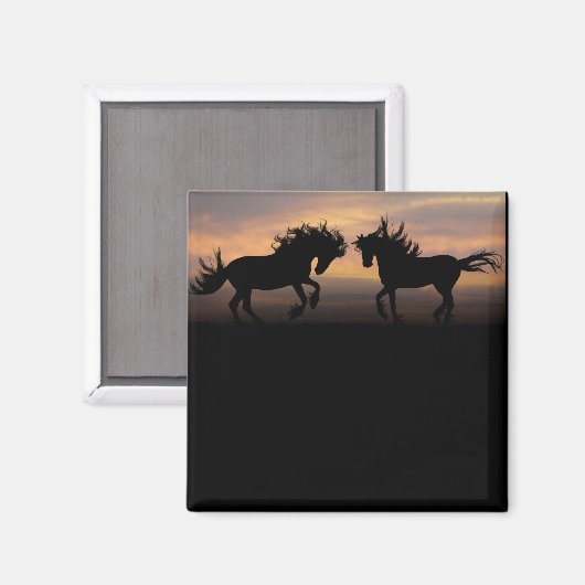 Silhouette der Wilden Pferde Magnet (Vorderseite/Rückseite)