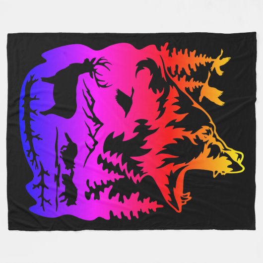 Silhouette der Wildtiere mit lebendiger Gradient Fleecedecke (Vorderseite (Horizontal))