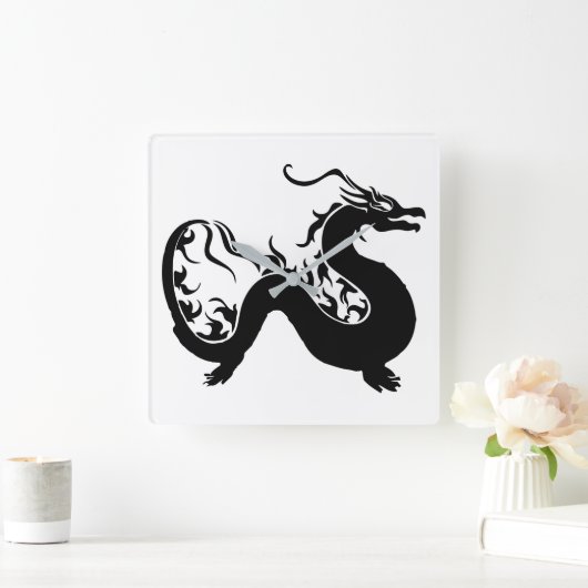 Silhouette des asiatischen Drachen Quadratische Wanduhr (Zuhause)