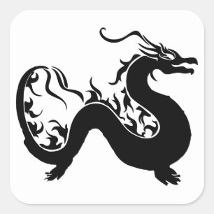 Silhouette des asiatischen Drachen Quadratischer Aufkleber