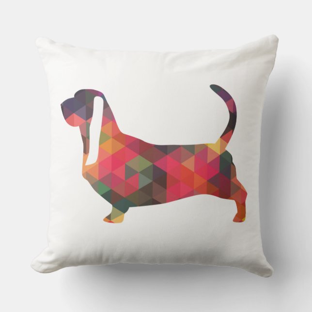 Silhouette des Basset Hound farbenfrohe geometrisc Kissen (Vorderseite)