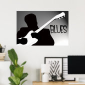 Silhouette des Blues-Spielers mit einem Scheinwerf Poster (Heimbüro)