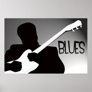 Silhouette des Blues-Spielers mit einem Scheinwerf Poster