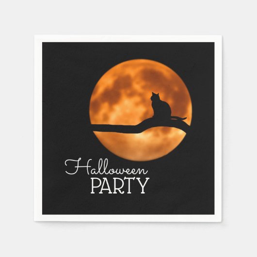 Silhouette des Blutes Mond und Katze, Halloween-Pa Serviette (Vorderseite)