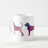 Silhouette des Bluthuhns und farbenfrohe Geomuster Kaffeetasse (Vorderseite Links)