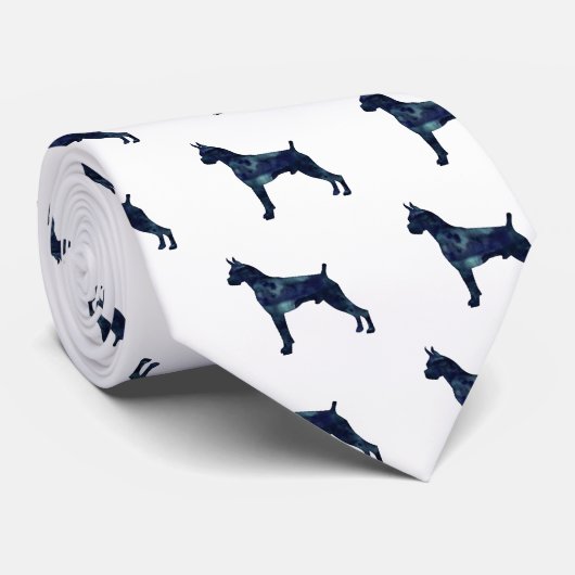 Silhouette des Boxer Dog Wasserfarbe Geometrische Krawatte (Gerollt)