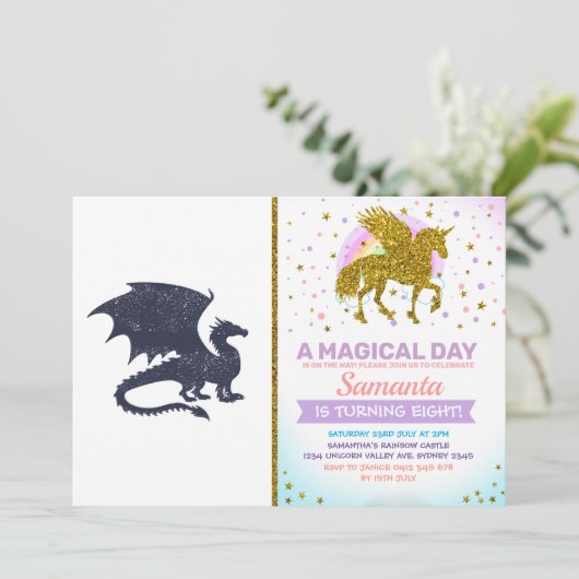 Silhouette des Drachen - Hintergrundfarbe auswähle Einladung (Stehend Vorderseite)