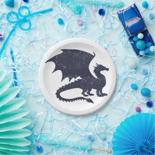 Silhouette des Drachens - Hintergrundfarbe auswähl Pappteller (Party)