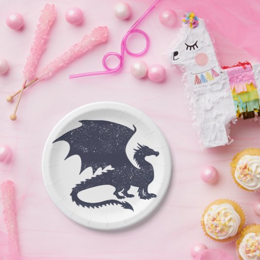 Silhouette des Drachens - Hintergrundfarbe auswähl Pappteller (Party)