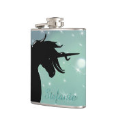 Silhouette des Einhorns (Hasengrün mit Sternen) Flachmann (Links)