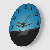 Silhouette des Flugzeugs bei Nacht Große Wanduhr (Winkel)