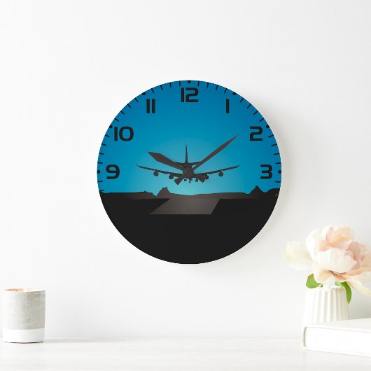 Silhouette des Flugzeugs bei Nacht Große Wanduhr