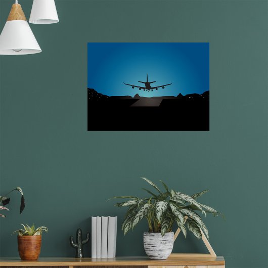 Silhouette des Flugzeugs bei Nacht Poster