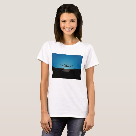 Silhouette des Flugzeugs bei Nacht T-Shirt (Vorne ganz)