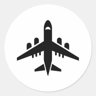 Silhouette des Flugzeugs mit oberster Ansicht Runder Aufkleber