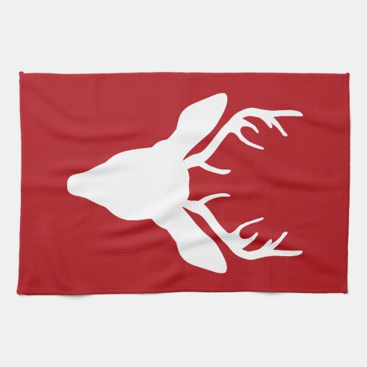 Silhouette des Hirschkopfes auf Rot Geschirrtuch (Horizontal)