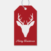 Silhouette des Hirschkopfes auf Rot mit benutzerde Geschenkanhänger (Vorderseite)