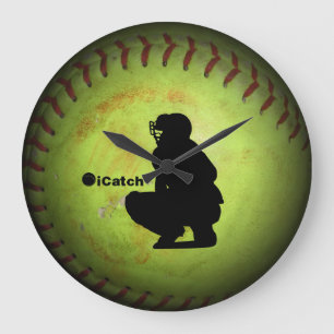 Silhouette des iCatch-FastenklasseSoftballspielers Große Wanduhr