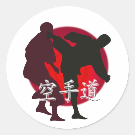 Silhouette des Karate-Kampfes, Hintergrund des rot Runder Aufkleber (Vorderseite)