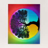 Silhouette des Lebens vor dem Regenbogen Himmel Puzzle (Vertikal)