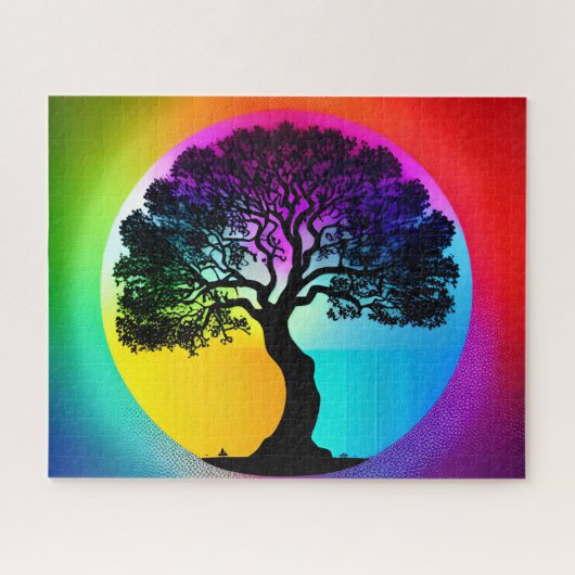 Silhouette des Lebens vor dem Regenbogen Himmel Puzzle (Horizontal)