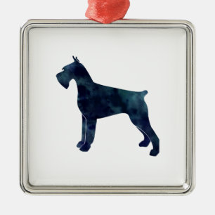 Silhouette des Riesenschnauzer Geometric Silbernes Ornament