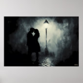 Silhouette des romantischen Paares in Misty Street Poster (Vorne)