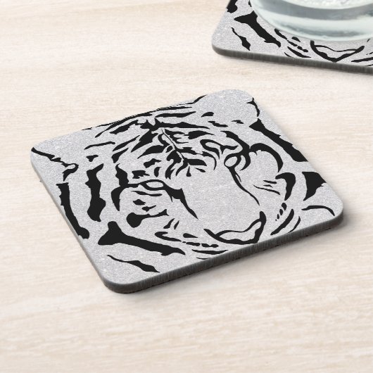 Silhouette des Schwarzen und Weißen Tiger Getränkeuntersetzer (Linke Seite)