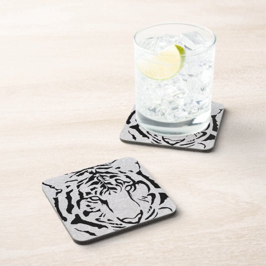 Silhouette des Schwarzen und Weißen Tiger Getränkeuntersetzer (Rechte Seite)