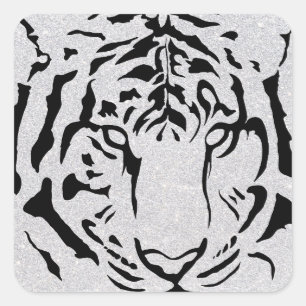 Silhouette des Schwarzen und Weißen Tiger Quadratischer Aufkleber