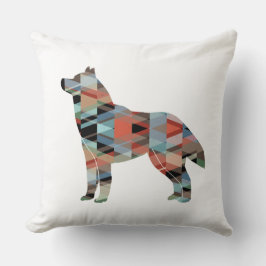 Silhouette des sibirischen Husky-Schwarzen Geometr Kissen