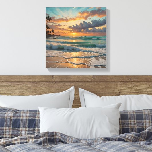 Silhouette des Sonnenuntergangs am Strand Leinwanddruck (Insitu (Schlafzimmer))