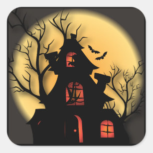 Silhouette des Spuk Hauses  Halloween Quadratischer Aufkleber