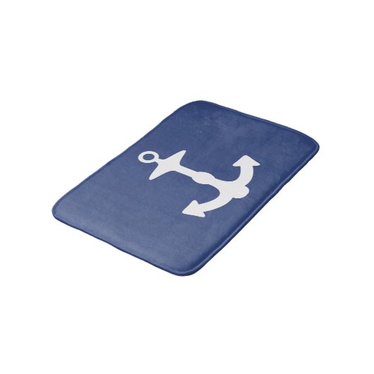 Silhouette des weißen Ankerpunkts auf Navy Blue Badematte (Schrägansicht)