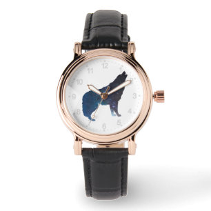 Silhouette des Wolf-Universums - Hintergrundfarbe Armbanduhr