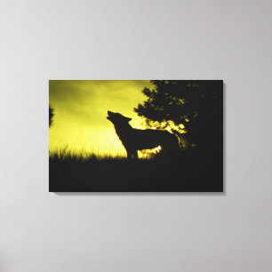 Silhouette des Wolfs heulend Leinwanddruck