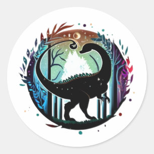 Silhouette Design des Stegosaurus Dinosaur-Waldes Runder Aufkleber