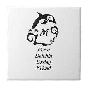 Silhouette Dolphin in einer Schwarzmeer-Wave-Monog Fliese