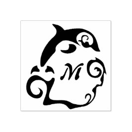 Silhouette Dolphin in einer Schwarzmeer-Wave-Monog Gummistempel