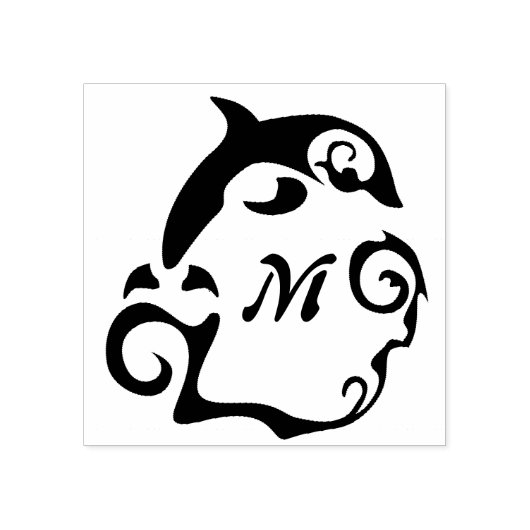 Silhouette Dolphin in einer Schwarzmeer-Wave-Monog Gummistempel (Prägung)