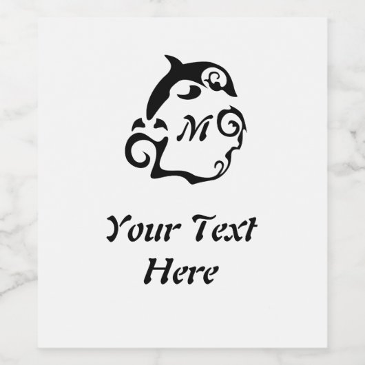 Silhouette Dolphin in einer Schwarzmeer-Wave-Monog Weinetikett (Einzelnes Label)