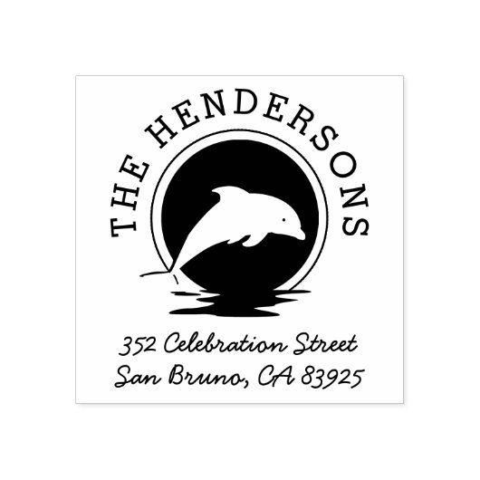 Silhouette Dolphin Runde Name & Rücksendeadresse Gummistempel (Prägung)