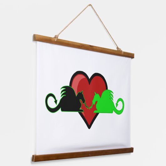 Silhouette Dragon Liebe Wandteppich Mit Holzrahmen (Gewinkelt)