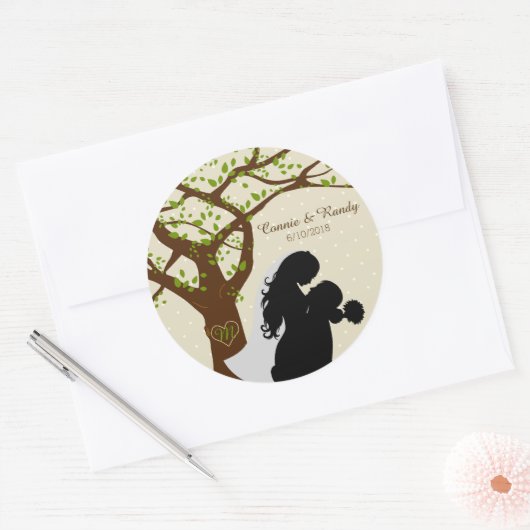 Silhouette-Eichenholz-Aufkleber Runder Aufkleber (Umschlag)