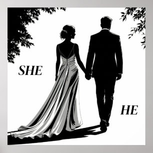 Silhouette einer Braut und eines Bräutigams Poster