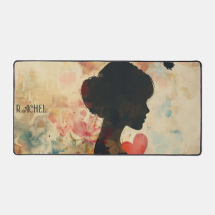 Silhouette einer Dame im Vintage-Stil mit Herzen Schreibtischunterlage
